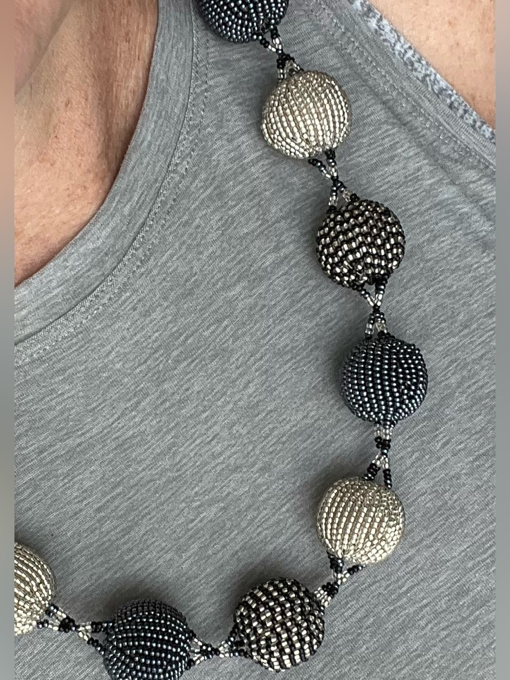 Handcrafted Blue, Black, Clear Beaded Statement Necklace